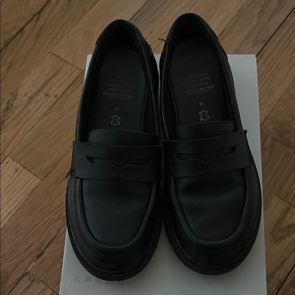 Black Leather girls school loafer